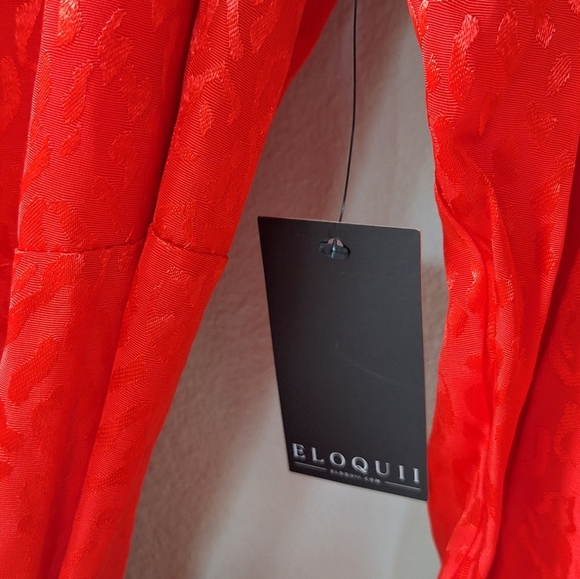 NWT Eloquii Womens Red Animal Print Plus Satin Puff Wrap Midi Dress Size 18 - Picture 4 of 10